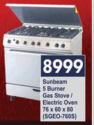 Sunbeam 5 Burner Gas Stove/Electric Oven 76 x 60 x 80 SGEO-760S