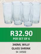 Willy Glass Shrink Per Set Of 6-340ml