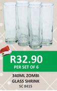 Zombi Glass Shrink Per Set Of 6-340ml