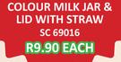Colour Milk Jar & Lid With Straw SC69016-Each