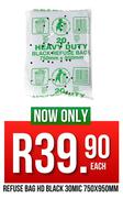 Refuse Bag HD Black 30 Mic-750mm x 950mm Each