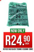 Refuse Bag Black 18 Mic-750mm x 950mm Each
