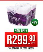 Toilet Paper 2 Ply 350 Sheets-48's Each