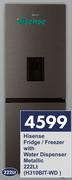 Hisense 222Ltr Fridge/Freezer With Water Dispenser (Metallic) H310BIT-WD
