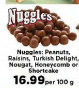 NUggles: Peanuts, Raisins,Turkish Delight, Nougat, Honeycomb Or Shortcake-Per 100 G