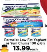 Parmalat Low Fat Yoghurt Or Yum Chums-6x100g 