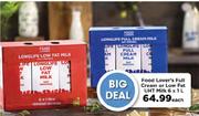 Food Lover's Full Cream Or Low Fat UHT Milk 6x1L-Each
