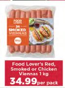 Food Lovers Red Smoked Or Chicken Viennas 1Kg-Per Pack