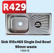 Sink 910x460 Single End Bowl (90mm Waste) 146416