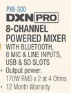 DXN Pro 8 Channel Powered Mixer With Bluetooth,8 Mic & Line Inputs,USB & SD Slots PX8-300