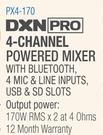 DXN Pro 4 Channel Powered Mixer With Bluetooth,4 Mic & Line Inputs,USB & SD Slots PX4-170