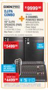 DXN Pro 15" DJ/PA Speakers (Pair) PLB-15 + DXN Pro 8 Channel Powered Mixer PM8-650