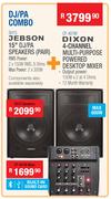 Jebson 15" DJ/PA Speakers (Pair) SH15 + Dixon 4 Channel Multi Purpose Powered Desktop Mixer CF-401M