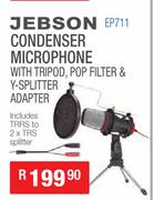 Jebson Condenser Microphone With Tripod, Pop Filter & Y-Splitter Adapter EP711