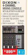 Dixon 4 Channel Mixing Console With Bluetooth & USB Slot F4
