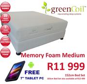 Green Coil Memory Foam Medium-152cm Bed Set