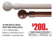 34mm Rod & Track With Free Finial Balls-Each