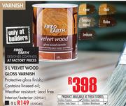 Fired Earth Velvet Wood Gloss Varnish-1Ltr