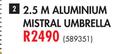 Taku 2.5m Aluminium Mistral Umbrella 
