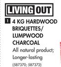 Living Out 4Kg Hardwood Briquettes/Lumpwood Charcoal-Each