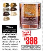 Fired Earth Velvet Wood Gloss Varnish-5Ltr