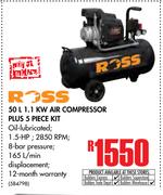 Ross 50Ltr 1.1 KW Air Compressor Plus 5-Piece Kit