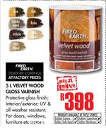 Fired Earth Velvet Wood Gloss Varnish-5Ltr