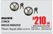 Mackie 2 Pack Discus Padlock-Per Pack