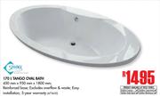 Sphinx 170Ltr Tango Oval Bath-450mm x 950mm x 1800mm