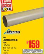 Marley PVC Underground Pipe Cream ULE420-110mm x 6m