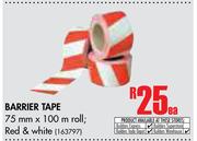 Barrier Tape Red & White, 75mm x 100m Roll-Each