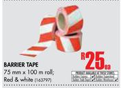 Barrier Tape Red & White, 75mm x 100m Roll-Each
