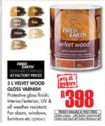 Fired Earth 5Ltr Velvet Wood Gloss Varnish