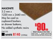 Masonite White-3.2mm x 1220mm x 2440mm Each