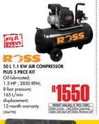 Ross 50Ltr 1.1KW Air Compressor Plus 5 Piece Kit