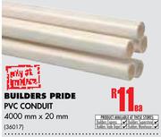 Builders Pride PVC Conduit-4000mm x 20mm Each