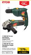 Ryobi 500W 10mm Handyline Impact Drill Or 650W 115mm Handyline Angle Grinder-Each