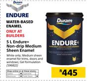 Endure Water Based Enamel 5Ltr Endure+Non-Drip Medium Sheen Enamel 