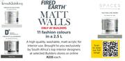 Fired Earth Matt Walls 2.5Ltr 11 Fashion Colours-Each