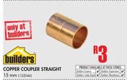 Builders Copper Coupler Straight-15mm