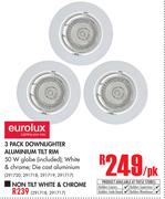 Eurolux 3 Pack Downlighter Aluminium Non Tilt Rim-Per pack