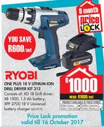 Ryobi One Plus 18V Lithium-Ion Drill Driver Kit 312