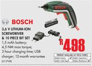 Bosch 3.6V Lithuim-Ion Screwdriver & 10 Piece Set