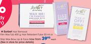 Sorbet Hair Removal Film Wax Tub 400g, Hair Retardent Tube 50ml Or Strip Wax Brow, Lip & Face-Each