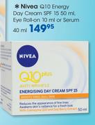 Nivea Q10 Energy Day Cream SPF 15-50ml, Eye Roll-On-10ml Or Serum-40ml