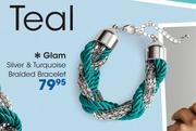 Glam Silver & Turquoise Braided Bracelet