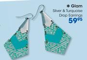 Glam Silver & Turquoise Drop Earrings