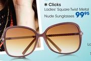Clicks Ladies Square Twist Metal Nude Sunglasses