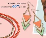 Glam Coral & Mint Drop Earrings-Per Pair
