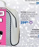 Coty Exclamation Gift Set: Cologne-30ml,Body Lotion-250ml,Roll-On-50ml & Toiletry Bag